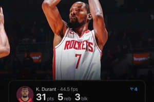 杜兰特生涯158次出手少于20得分30+ NBA历史第二&詹姆斯152次第4