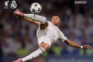 大战在即！皇马发布欧冠客战利物浦海报，姆巴佩单人出镜